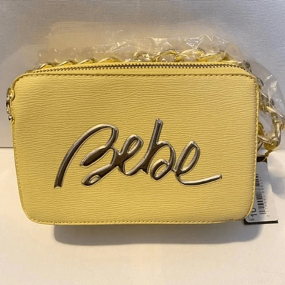 Bebe Bruna Camera Bag Butter Yellow Gold Chain Crossbody Handbag New - Picture 4 of 8